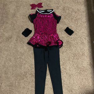 Girls IC Dance Costume Pink/Magenta Sequin Top & Black Pants - Weissman